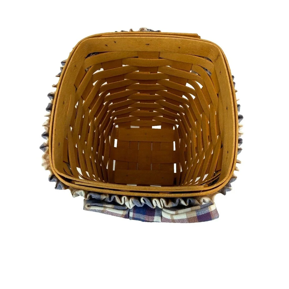 1996 Longaberger Medium Spoon Basket w/Plaid Garter Handwoven USA